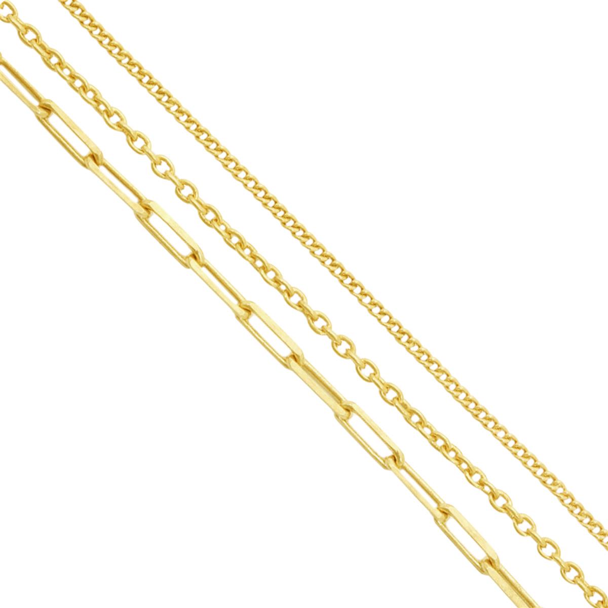 Gold Plated 925 Sterling Silver Chain Spool Bundle, Curb, Flat Long
