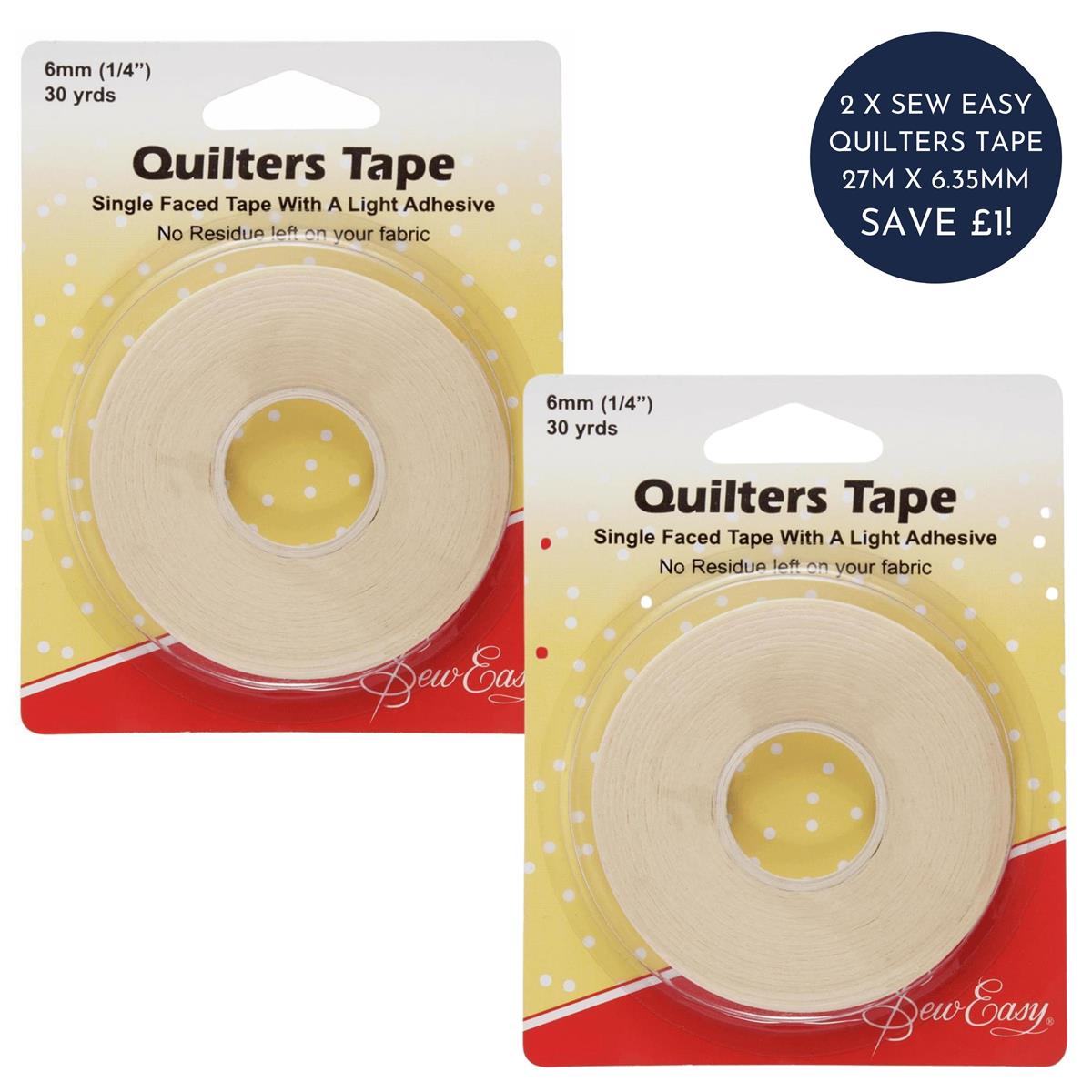 2 x Sew Easy Quilters Tape 27m x 6.35mm. Save £1! SewingStreet