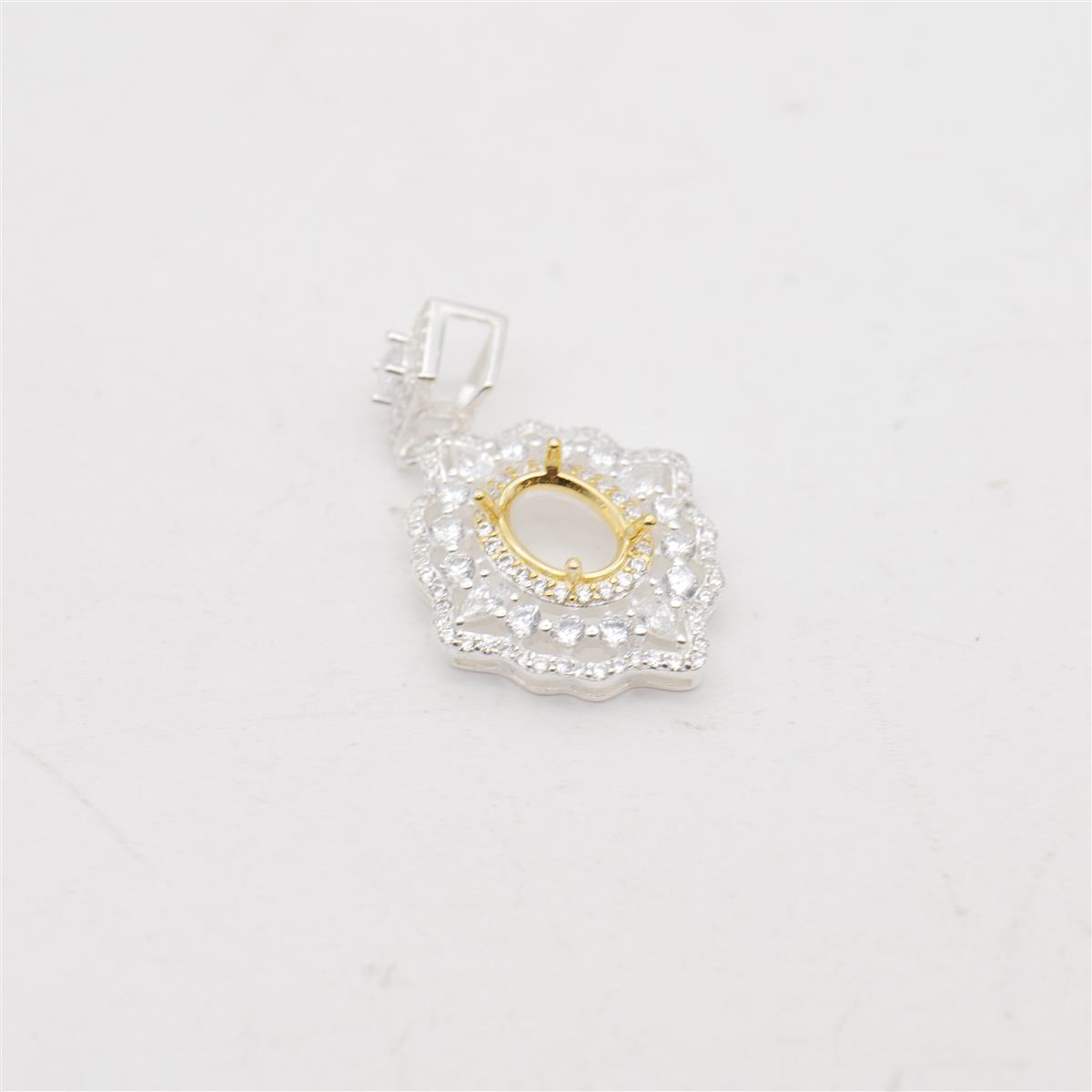 925 Sterling Silver Pendant Mount With Cubic Zirconia (To fit 6x8mm