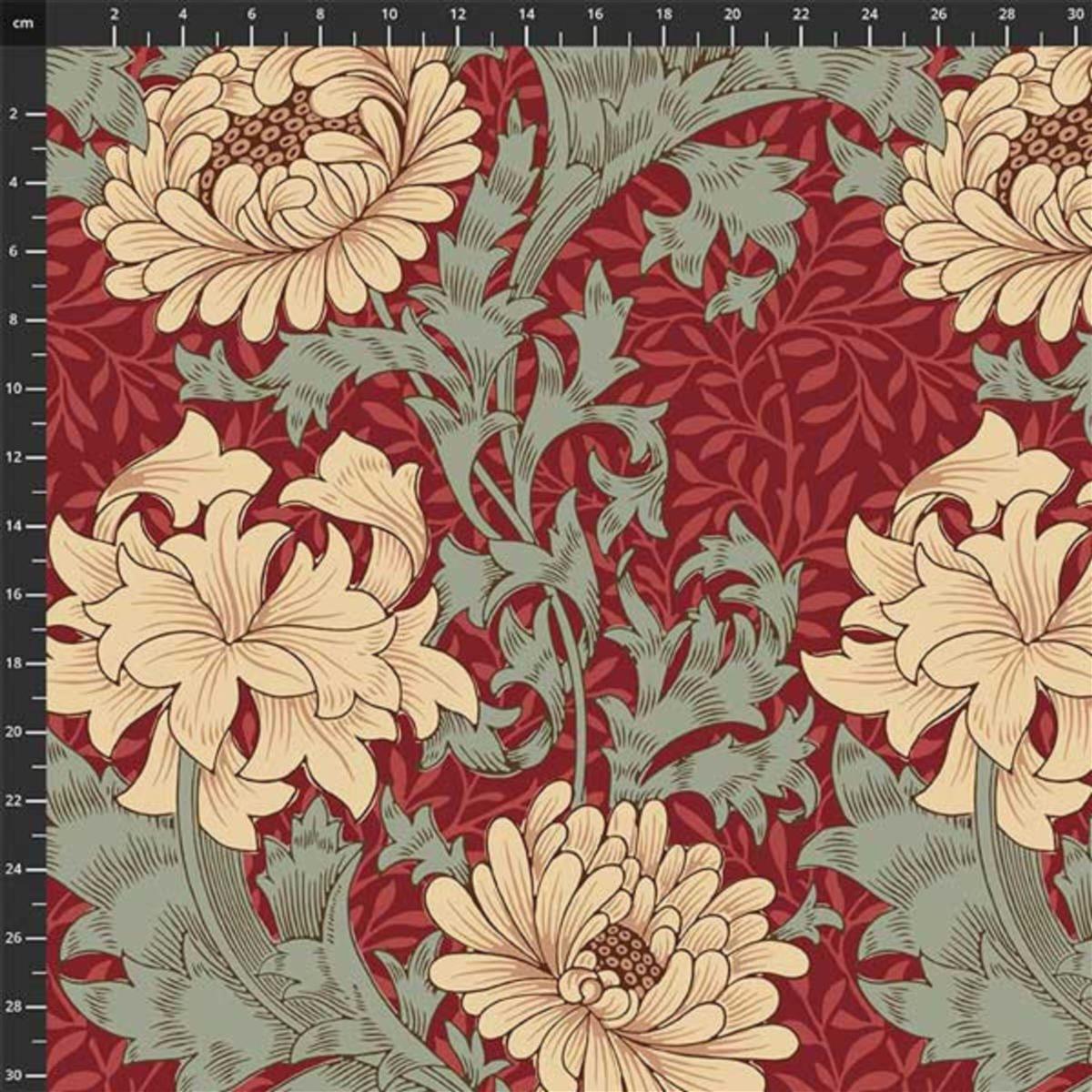 William Morris Chrysanthemum Red Fabric 0.5m | SewingStreet