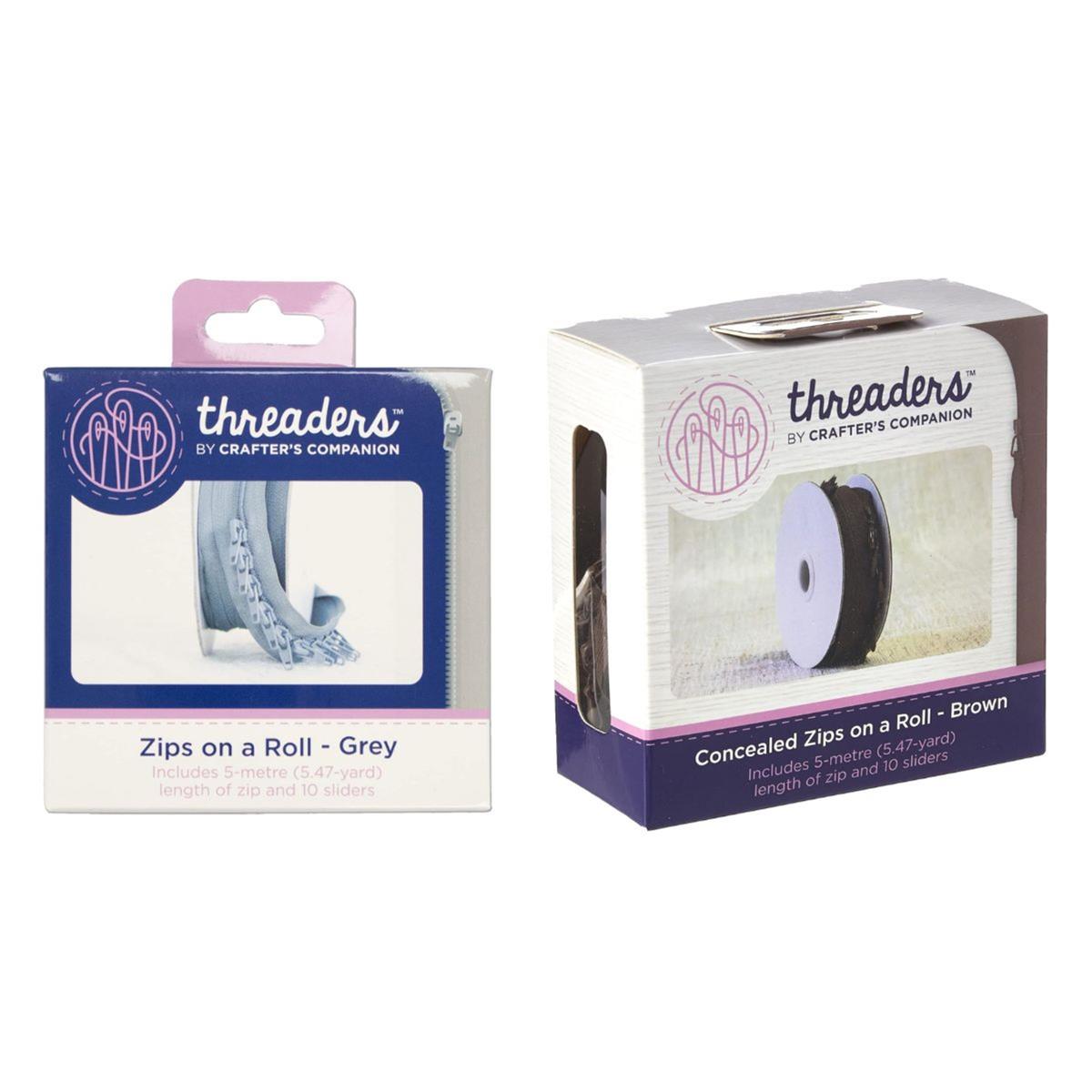 Threaders Zips on a Roll Twin Pack Grey & Brown SewingStreet