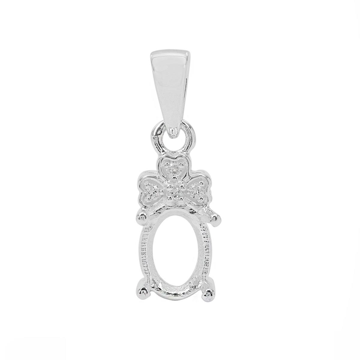 925 Sterling Silver Oval Pendant Mount Fits 8x6mm Gemstones Inc. White