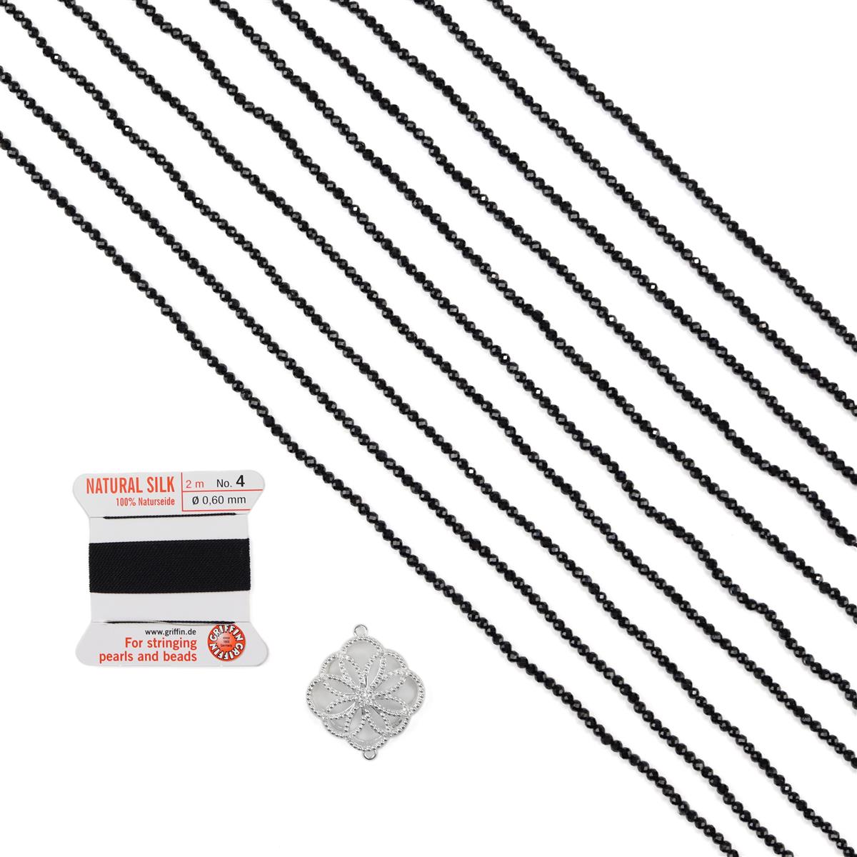 Spinel & Sparkles! 20ct Black Spinel, Black Silk Thread & Sterling ...