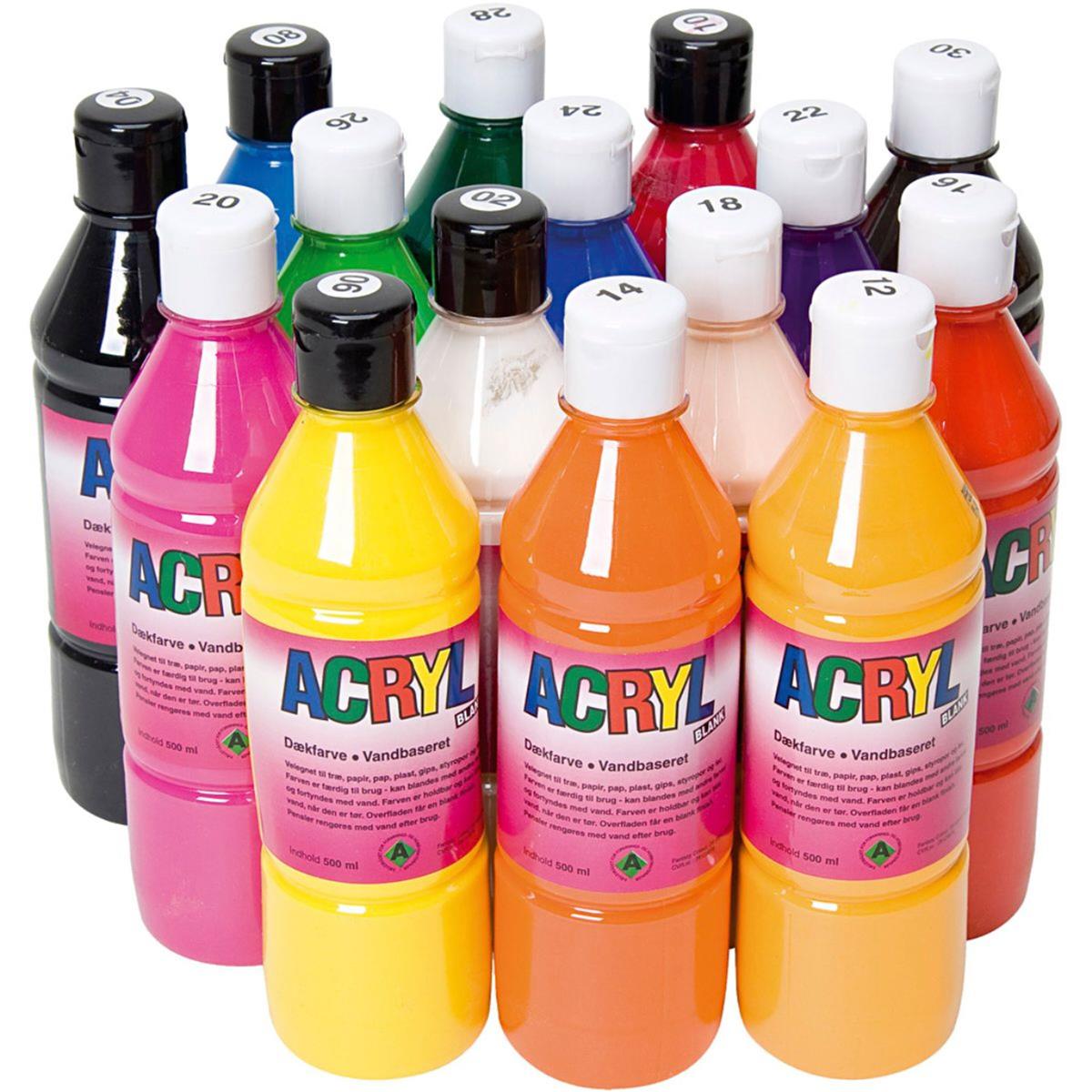 Acrylic paint, primary colours, 15x500 ml/ 1 pack | HobbyMaker