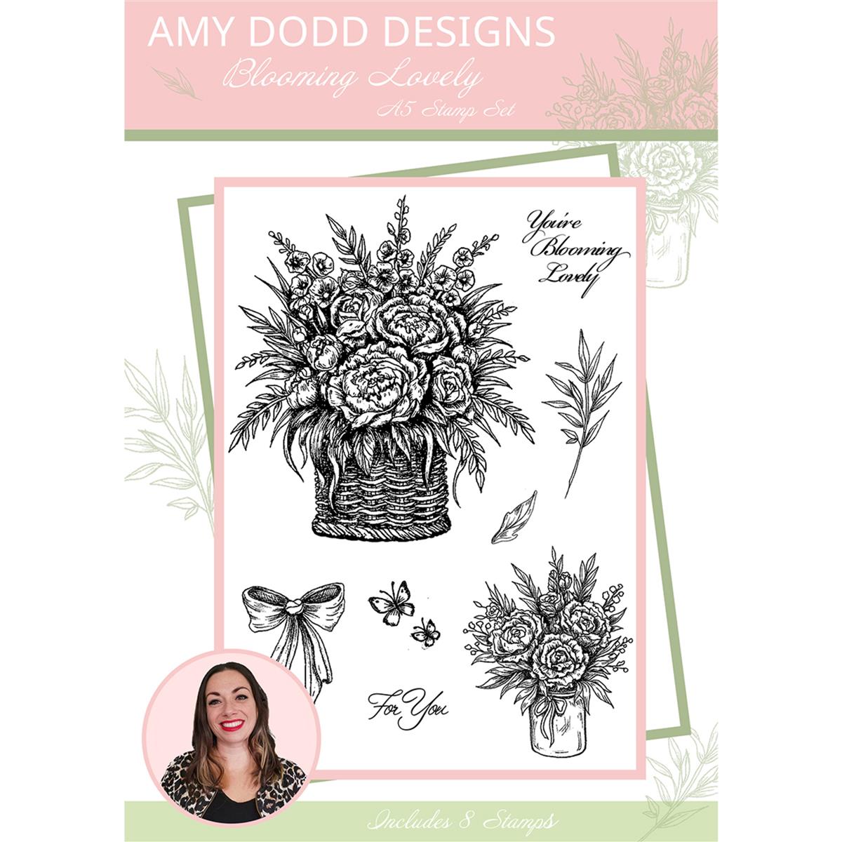 Amy Dodd Designs A5 Blooming Lovely Stamp Set 8 Stamps Total