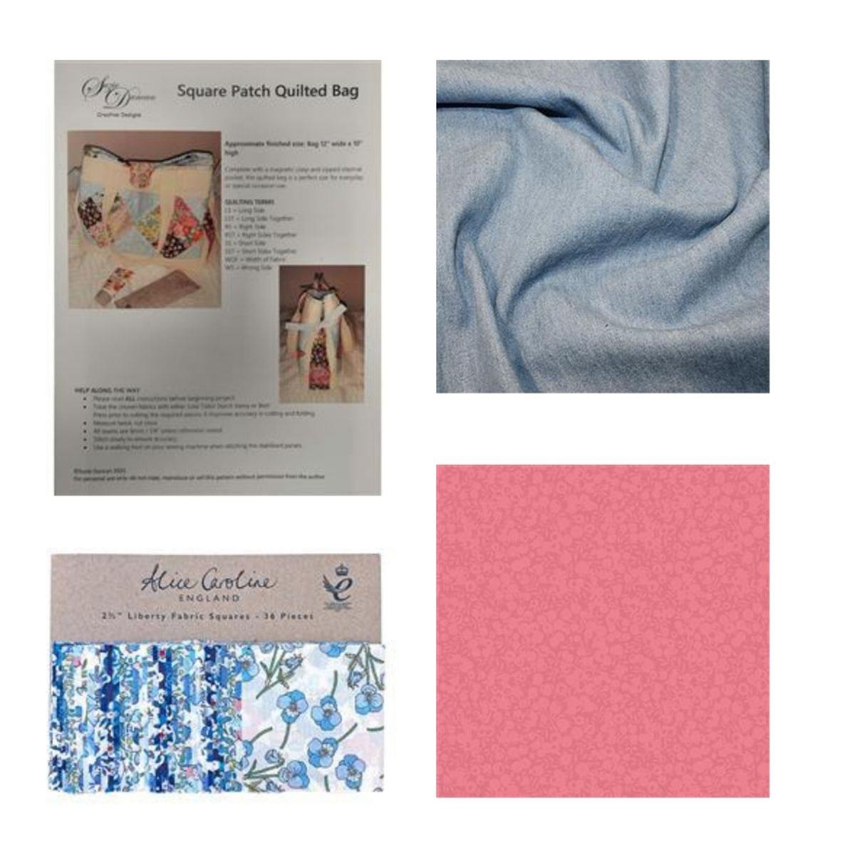Suzie Duncan Blue Square Patch Quilted Bag Kit Instructions, Charm