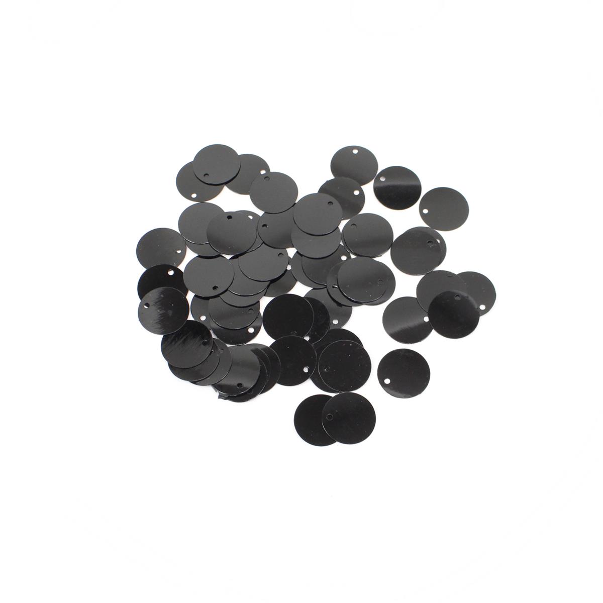 Black Top Drilled Flat Sequins, Approx 12mm (5g) | HobbyMaker