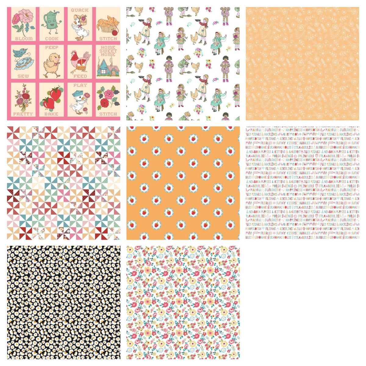 Poppie Cotton Pink Hopscotch & Freckles Fabric Bundle: Panel & Fabrics ...