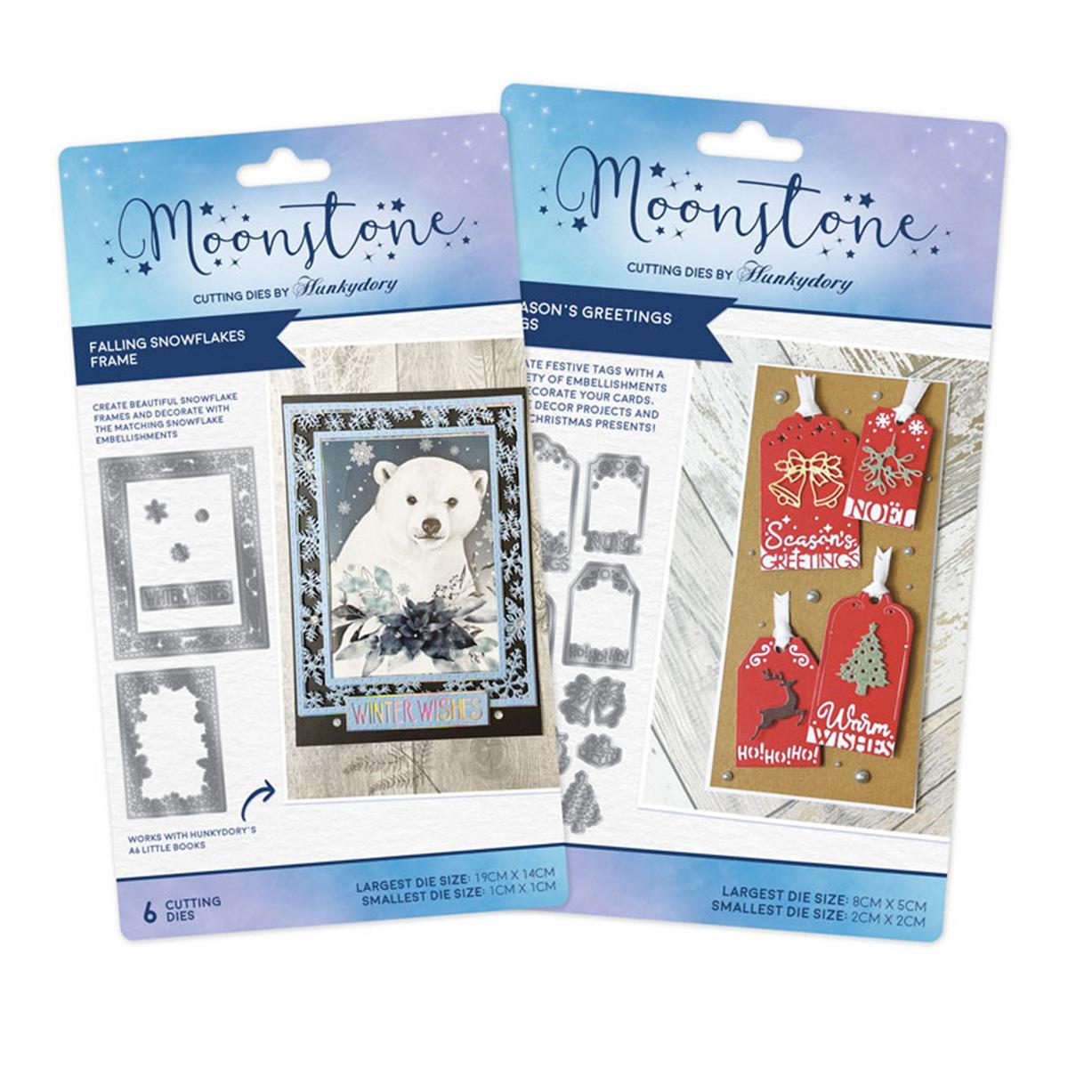 Moonstone Dies - Falling Snowflakes & Seasonal Greetings Tags Multibuy ...