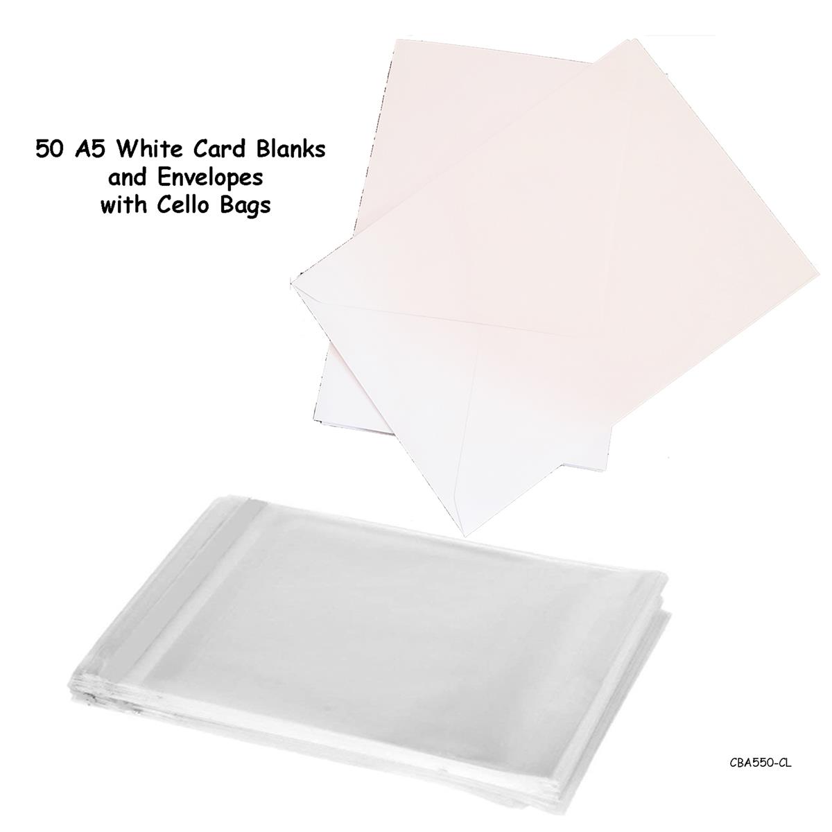50 A5 Card Blanks 250gsm, Envelopes and Cello Bags HobbyMaker