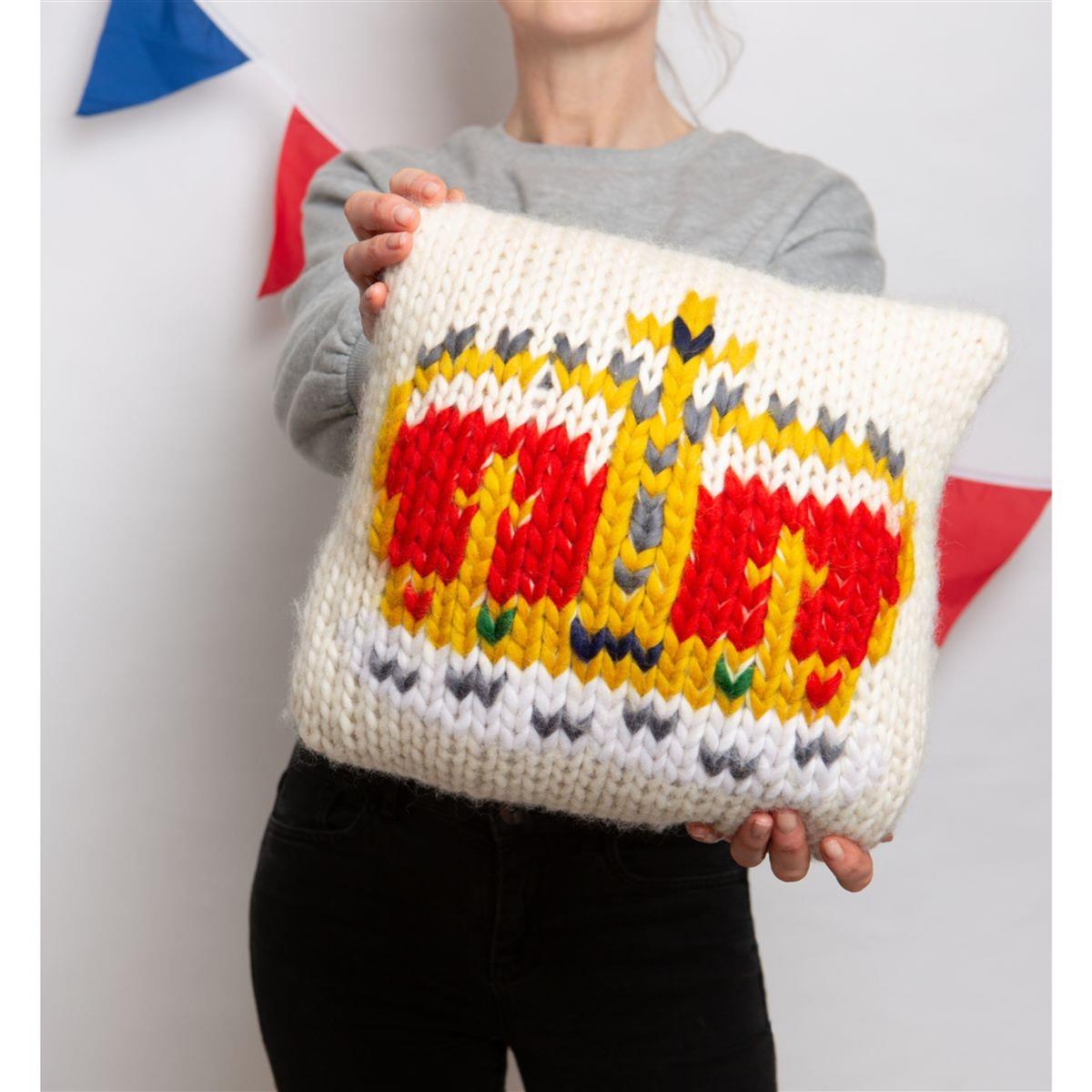 Wool Couture Coronation Crown Cushion Cover Knitting Kit. With Free