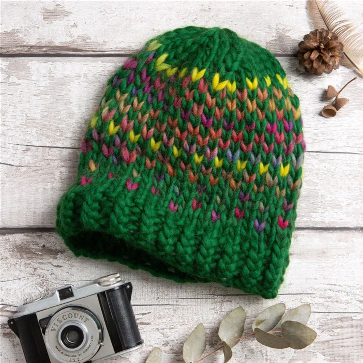 Wool Couture Forest Green Ellie Hat Knitting Kit With Free Knitting