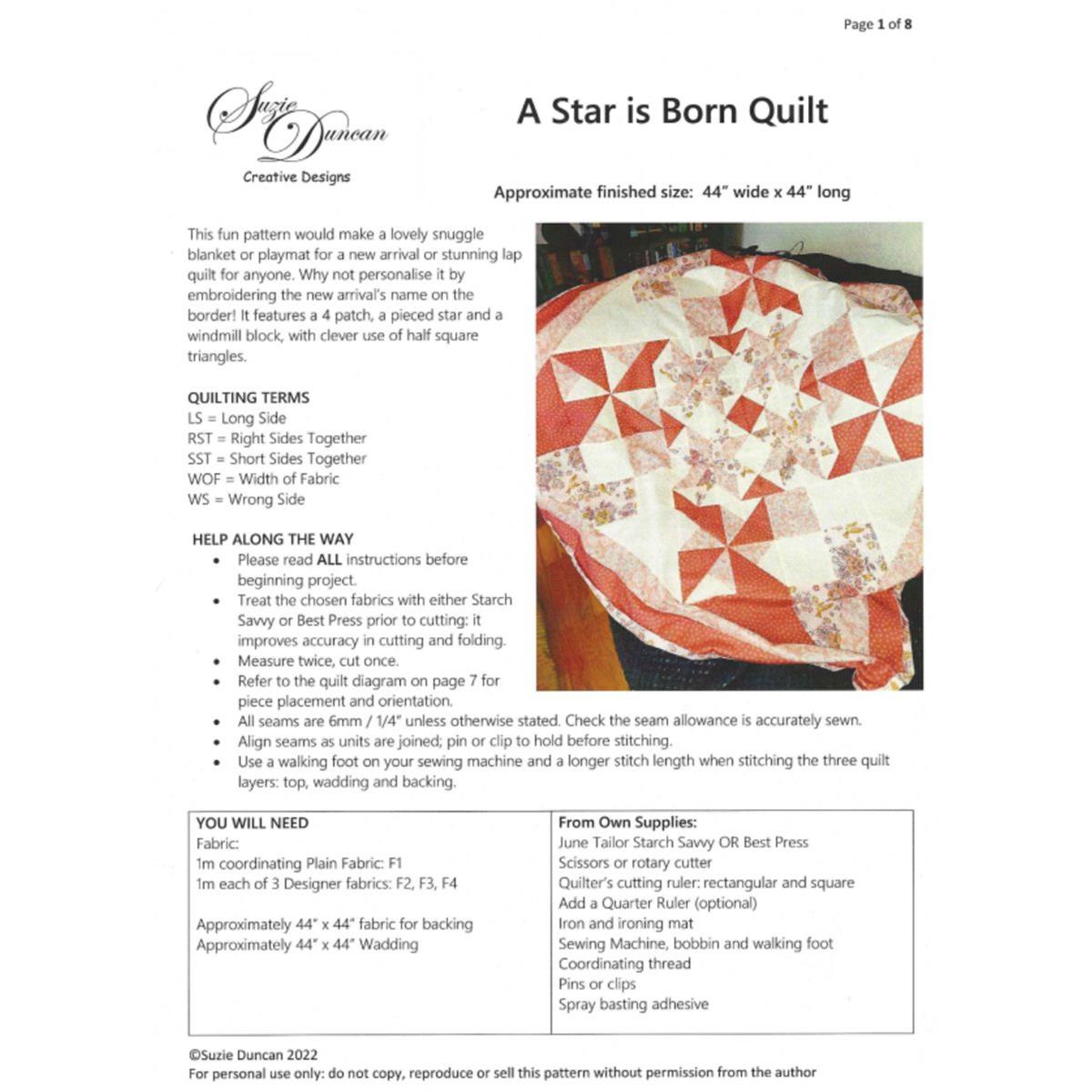 Suzie Duncan's A Star is Born Lap Quilt Instructions SewingStreet