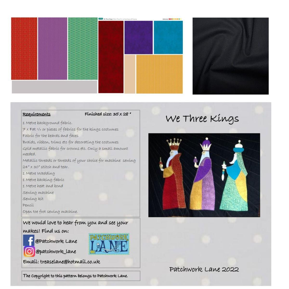 We Three Kings Wall Hanging Kit Instructions, Fabric Panel & Fabric
