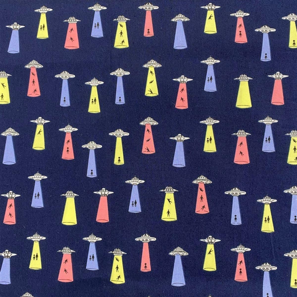 UFOs Coming For You Navy Fabric 0.5m Exclusive SewingStreet