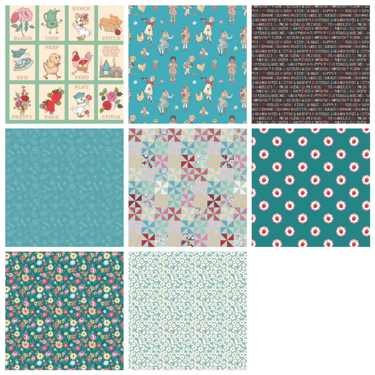 Poppie Cotton Green Hopscotch & Freckles Fabric Bundle: Panel & Fabrics ...