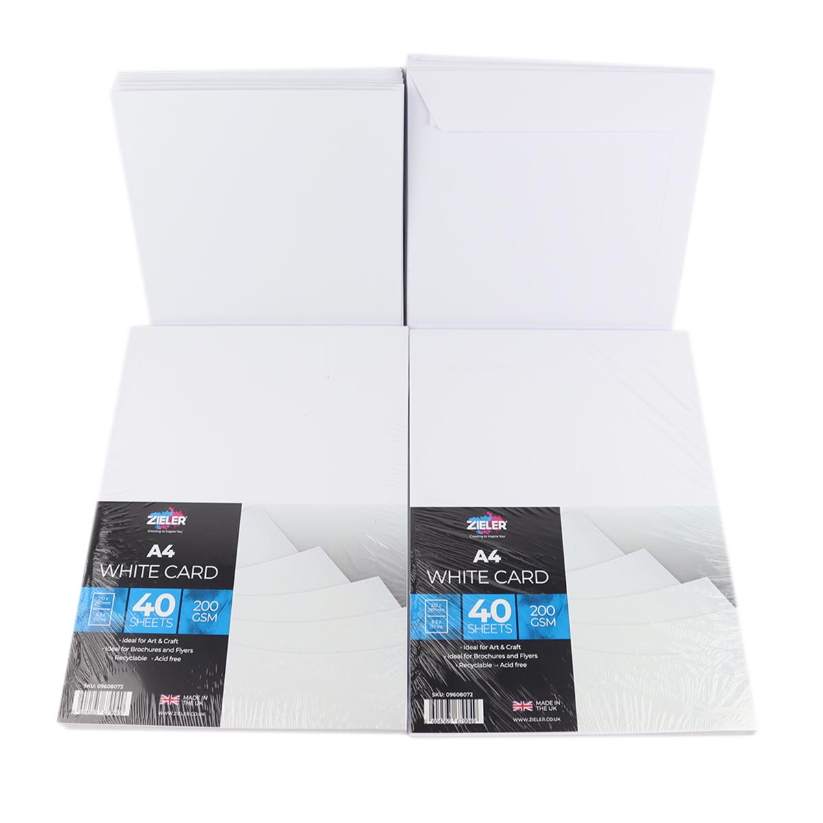Zieler A4 White 200 GSM Card Stock plus 8 Card Blanks and Envelopes