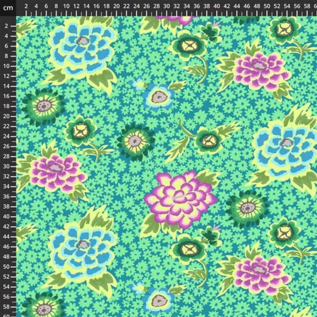 Kaffe Fassett Collective Large and Mini Flowers Teal Fabric 0.5m ...