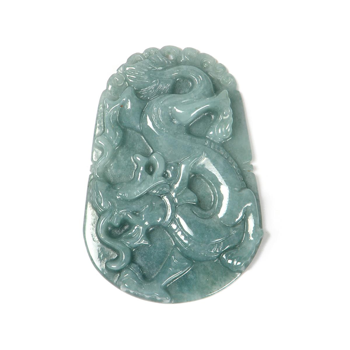 30cts Type A Olmec Blue Jadiete Carved Dragon Pendant，Approx 30x45mm ...