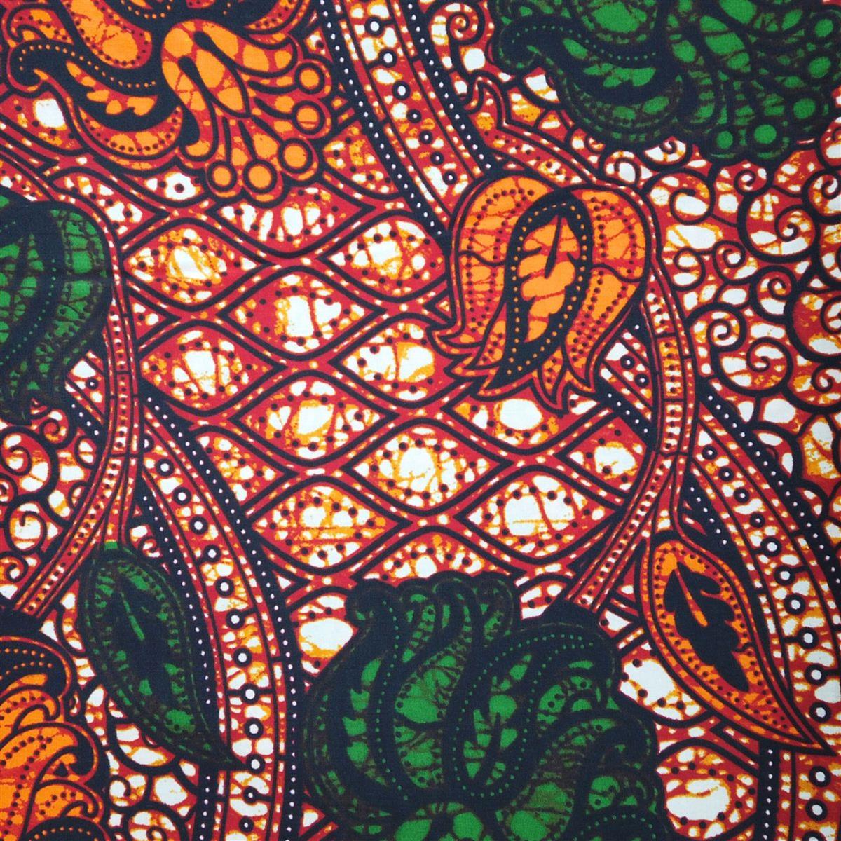 Dovetailed African Wax Fabric 0.5m - Rust and Verdant Blooms | SewingStreet