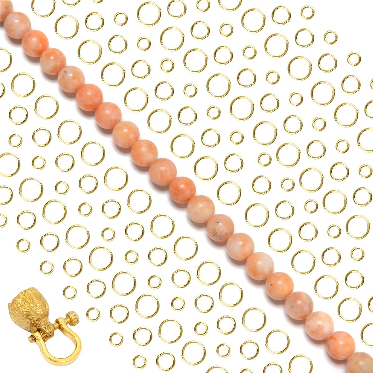 Gold Plated Base Metal Open Jump Rings, 3mm, 5mm & 7mm With Wolf Screw Pin  Clasp & 8mm Round Orange Calcite