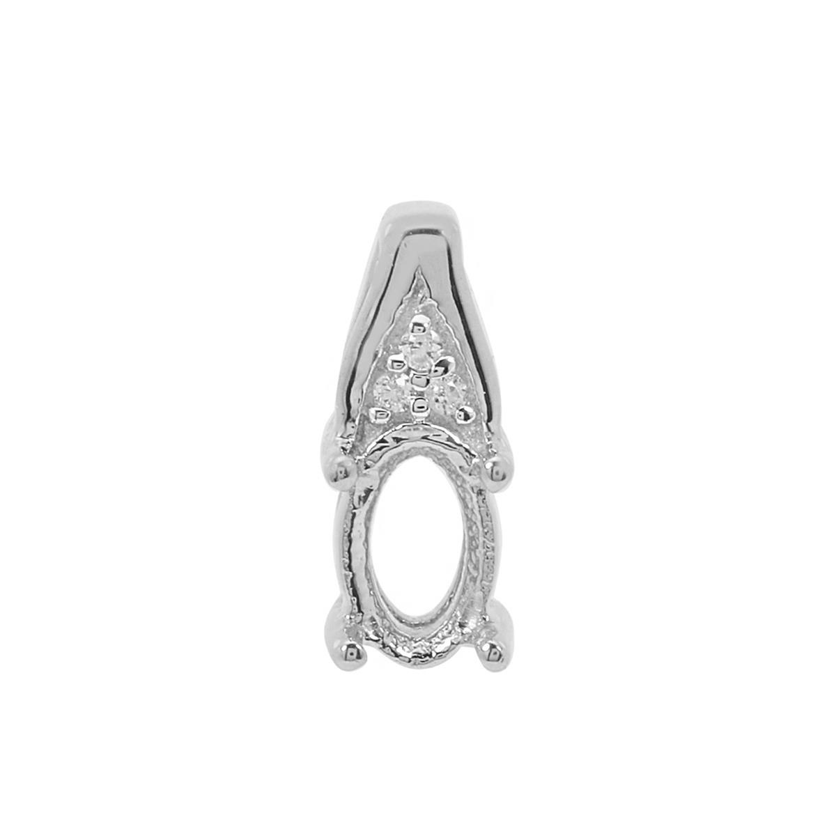 925 Sterling Silver Oval Pendant With White Zircon (To fit 6x4mm