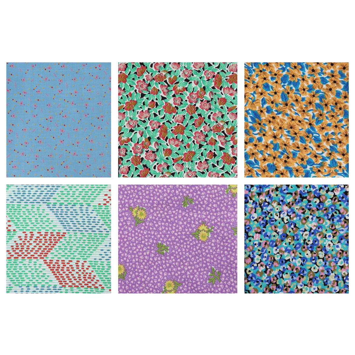 Six Penny Memories Vintage Fabric 6 X 0.5m Pack - Blue & Quilt Pattern 