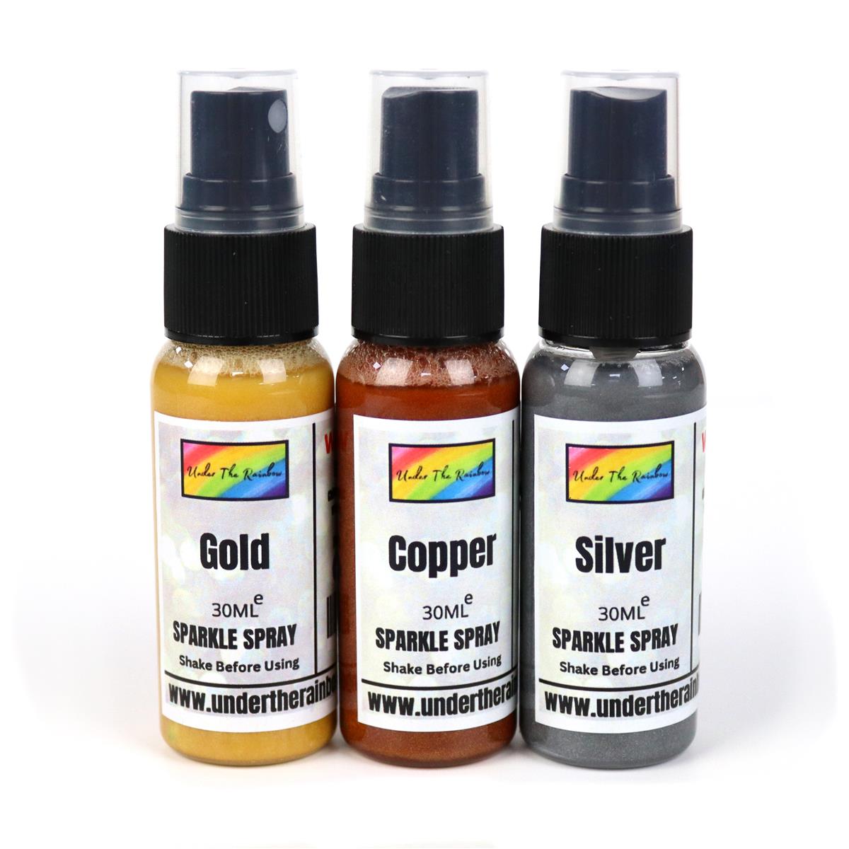 Pack of 3 Sparkle Sprays, Gold, Silver and Copper overlay sprays in
