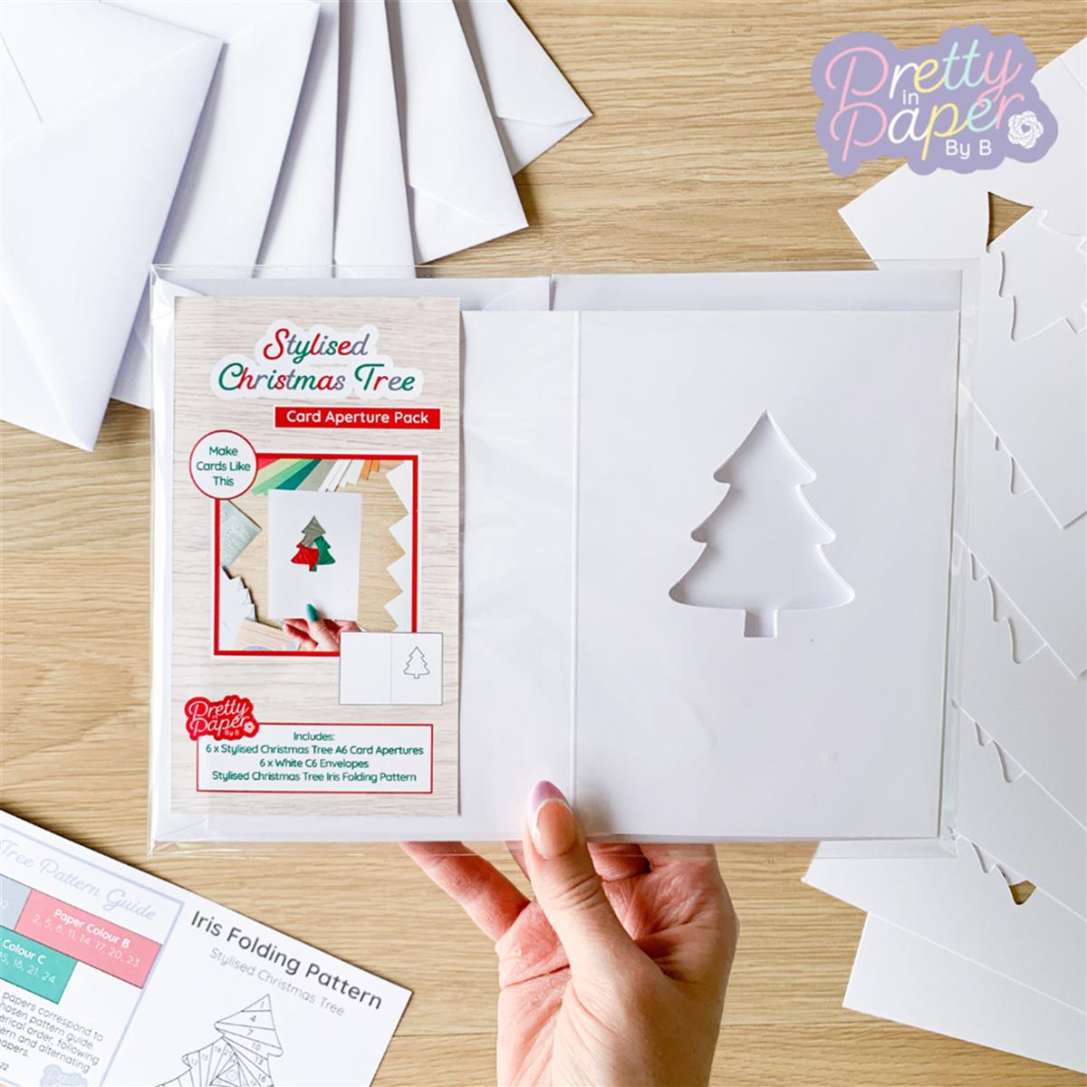 Stylised Christmas Tree Aperture Cards A6 (Pack of 6) & Iris Folding