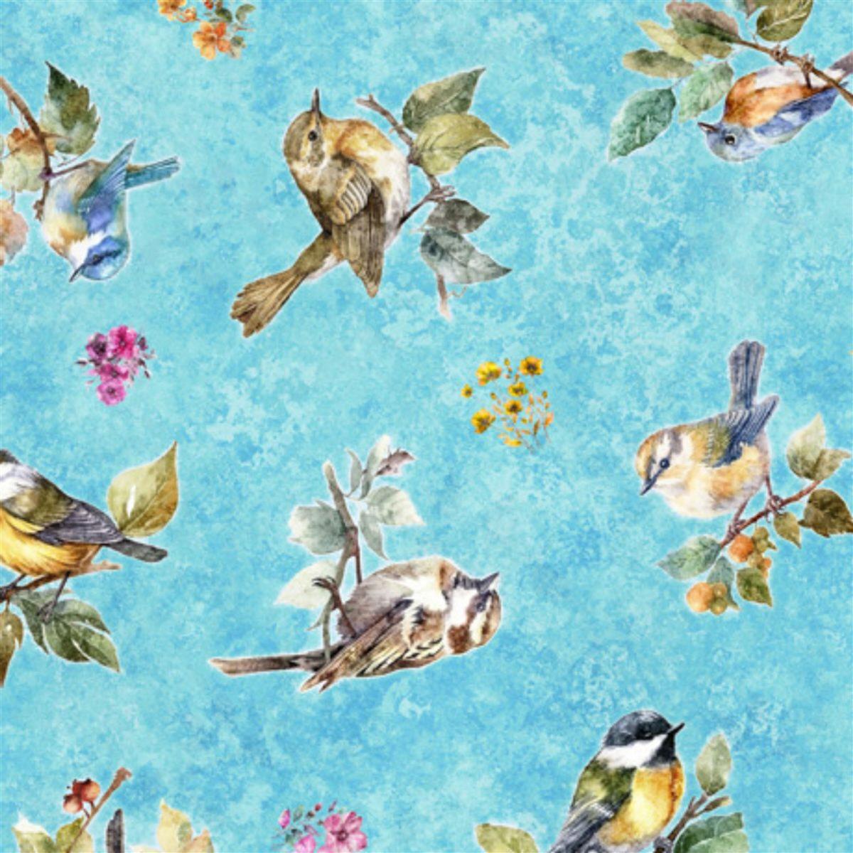 Dan Morris Birdsong Collection Tossed Birds Blue Fabric 0.5m | SewingStreet