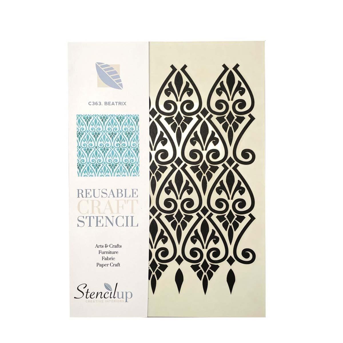 Stencil Up Beatrix repeating stencil Gothic style pattern. Adhesive