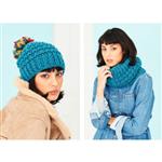 Stylecraft Special XL 200g Blue Textured Hat & Ridged Rib Snood Set; 2 Patterns + 4 Balls