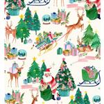 Lewis & Irene presents Bluebellgray Fa La La Collection Deer Santa Winter White Fabric 0.5m