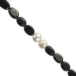 200cts Black Tourmaline Smooth Oval with Pearl Nuggets, Approx 6x4 - 12x9mm, Endless Necklace Approx 26