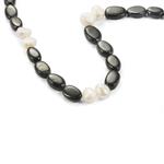 200cts Black Tourmaline Smooth Oval with Pearl Nuggets, Approx 6x4 - 12x9mm, Endless Necklace Approx 26