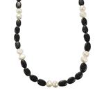 200cts Black Tourmaline Smooth Oval with Pearl Nuggets, Approx 6x4 - 12x9mm, Endless Necklace Approx 26