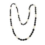 200cts Black Tourmaline Smooth Oval with Pearl Nuggets, Approx 6x4 - 12x9mm, Endless Necklace Approx 26