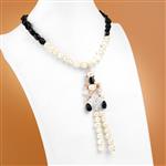 200cts Black Tourmaline Smooth Oval with Pearl Nuggets, Approx 6x4 - 12x9mm, Endless Necklace Approx 26