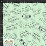 Happiest Little Camper Camping, Caravan & Stripe on Light Green Fabric 0.5m