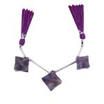 98cts Amethyst Faceted Fancy Shapes Approx 15mm, 10cm Strand With Hematite and Plastic Spacers