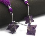 98cts Amethyst Faceted Fancy Shapes Approx 15mm, 10cm Strand With Hematite and Plastic Spacers