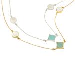 925 Sterling silver Clover Necklace with Amazonite & Mother of Pearl, Approx 10x10mm, 20Inch 