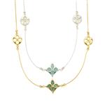 925 Sterling silver Clover Necklace with Amazonite & Mother of Pearl, Approx 10x10mm, 20Inch 