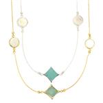925 Sterling silver Clover Necklace with Amazonite & Mother of Pearl, Approx 10x10mm, 20Inch 