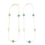925 Sterling silver Clover Necklace with Amazonite & Mother of Pearl, Approx 10x10mm, 20Inch 