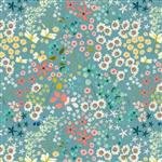 Poppie Cotton Serenity Blooms Collection Meadow Dream Blue Fabric 0.5m