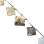 62cts Dendrite Opal Faceted Square Approx 15 to 21mm 15cm Strands with Hematite Spacers