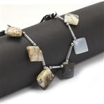 62cts Dendrite Opal Faceted Square Approx 15 to 21mm 15cm Strands with Hematite Spacers