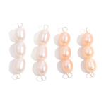 925 Sterling Silver Triple White & Pink Freshwater Rice Pearl Connectors, 4pcs