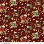 Up on the Housetop Santa Rides Cranberry Fabric 0.5m